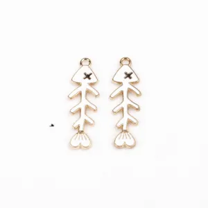 Gold-plated white enamel fish bone charms pendants DIY jewelry making accessories
