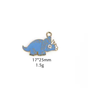 Blue triceratops enamel metal alloy charm pendant for DIY jewelry making 17x25mm 1.5g