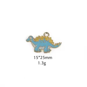 Cute blue dinosaur enamel alloy pendant charm for DIY jewelry making, lightweight and durable.
