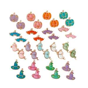 Pendentifs Goutte d'Huile en Alliage d'Halloween Citrouille Fantôme Chauve-Souris Chapeau de Sorcière Charms pour Collier DIY Boucles d'Oreilles