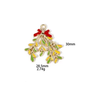 Christmas mistletoe alloy pendant DIY jewelry charm, red bow design for necklace keychains.