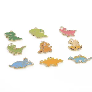 Cute cartoon dinosaur alloy charms set enamel metal animal pendants for DIY jewelry making keychains