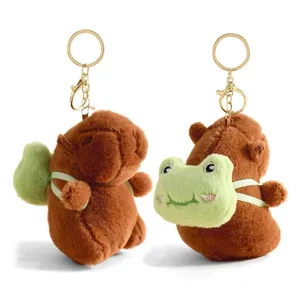 Cute Capybara Plush Keychain with Green Backpack Soft Animal Keyring Bag Charm for Women Girls Gift