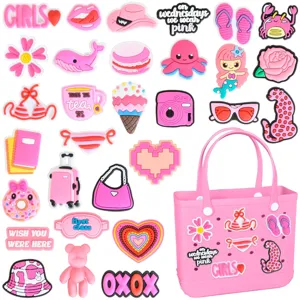 Pink beach bag charms set cute PVC shoe decorations summer aesthetic accessories for girls