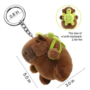 Cute capybara plush keychain with small turtle backpack adorable animal keyring for bags.