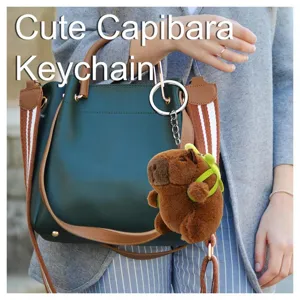 Cute Capybara Plush Keychain with Green Backpack Bag Charm Soft Animal Key Ring Gift