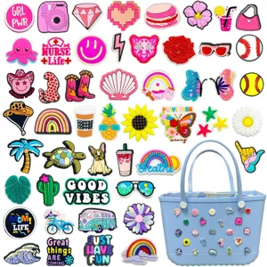 Cute PVC charms for beach bags and clogs, colorful decorative pins for Bogg bag accessories.