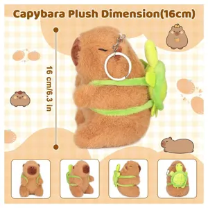 Schattige capybara pluche sleutelhanger met schildpad rugzak, zacht knuffeltje, 16 cm.
