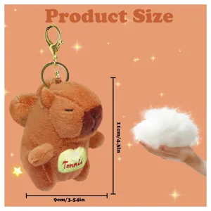 Cute capybara plush keychain with fluffy stuffing display, perfect bag charm and gift accessory.