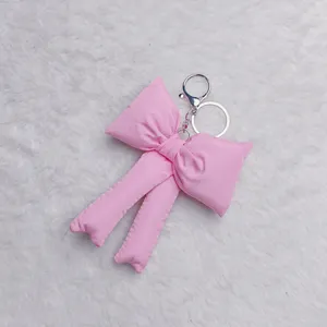 Pink fabric bow keychain bag pendant cute girlish accessory aesthetic stylish keychain charm