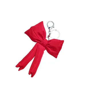 Red fabric bow keychain cute bag charm stylish Korean style purse accessory pendant