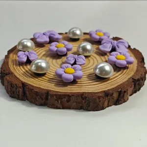 Simpatici fiori viola fiocco perla ciondoli borsa EVA accessori scarpe fai da te bottoni