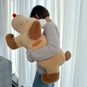 Cute chef baguette dog plush pillow, soft long sleeping bolster for hugging and relaxing.