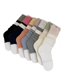 Korean ruffle edge leg warmers stirrup socks, thin breathable knit multi-color sock set.