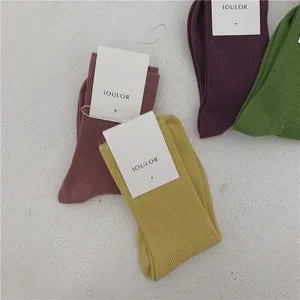 Chaussettes mi-hautes femme coton couleur unie style rétro doux confortable pour tous les jours