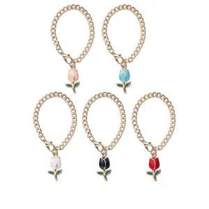 Tulip pendant metal cup chain detail showing the exquisite colorful enamel flower charms.