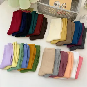 Bequeme Damen einfarbige gerippte Wadenstrümpfe Herbst dünne Baumwolle Freizeit Socken