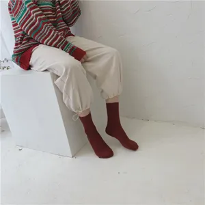 Chaussettes mi-hautes unies côtelées pour femmes, bas en coton confortables pour le détail