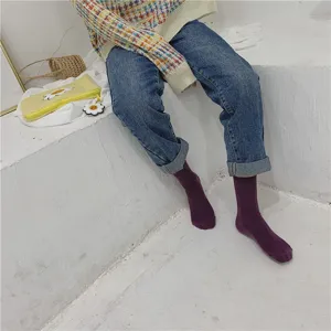 Chaussettes mi-hautes unies pour femmes en coton style décontracté mode quotidienne confortable