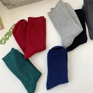 Damen einfarbige gerippte Baumwoll Socken lässig Herbst Alltag tragen bequem atmungsaktive Socken