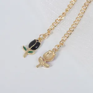 Minimalist tulip thick chain cup charm, sweet dripping oil floral tumbler chain accessory.