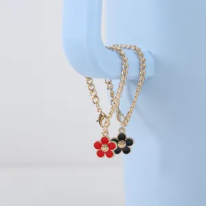 Cute smiley flower metal chain cup pendant for Stanley tumbler, stylish drip oil charm.