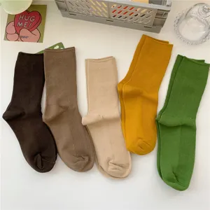 Einfarbige gerippte Damen-Wadenstrümpfe aus weicher Baumwolle, bequeme Freizeit-Socken, bunt