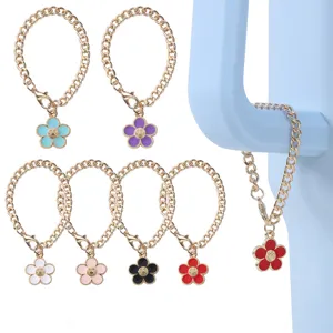 Cute Smiley Face Flower Cup Chain Metal Chunky Chain Charm For Tumbler Bag Pendant Cute Fashion Accessories