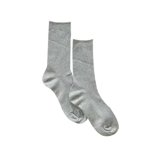 Chaussettes mi-hautes côtelées unies pour femmes en coton confortables gris clair