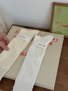 IOULOR basic white calf socks spring summer thin breathable versatile vertical stripe combed cotton