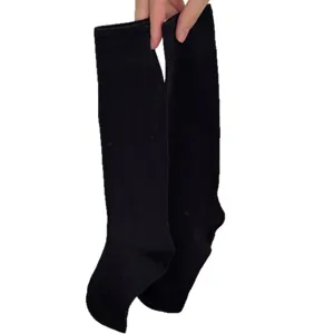 Classic black ribbed calf socks for women, comfortable breathable cotton long socks daily wear.