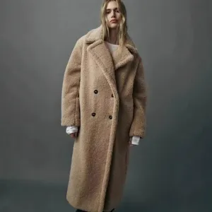 Women Winter Thickened Lamb Fleece Coat Long Double Breasted Lapel Oversized Jacket Casual Teddy Overcoat Outerwear