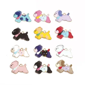 Süßer Cartoon Hund Legierung Emaillierte Anhänger Charms Für DIY Halskette Schlüsselbund Armband Schmuckherstellung Zubehör