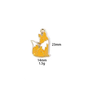 Gold tone zinc alloy orange enamel fox charm detail shot for DIY jewelry making accessories.