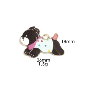 Süßer Cartoon Hund Zinklegierung Anhänger mit bunten Punkten, 26x18mm, leichtes Accessoire.