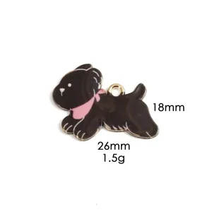 Schwarzer Hund Emailleschmuck Zinklegierung Cartoon Anhänger für DIY Halskette Schlüsselanhänger