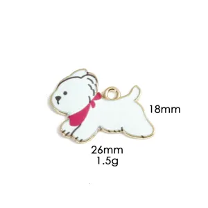Süßer Emaille Cartoon weißer Hund Metall Anhänger für DIY Schmuck Herstellung Detail