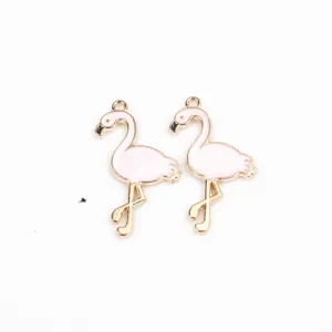 Pink flamingo alloy metal charms pendants close-up detail for DIY jewelry making earrings