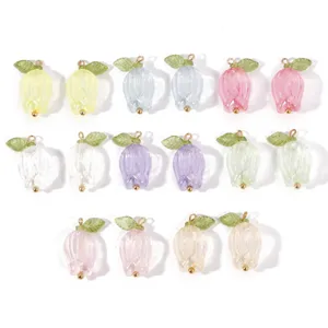 DIY Handmade Flower Pendants Tulip Lily Of The Valley Resin Glass Charms Alloy Jewelry Making Accessories
