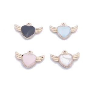 Alloy Angel Wings Heart Pendant DIY Jewelry Accessories Enamel Pearlized Love Heart Charms For Earrings Necklace