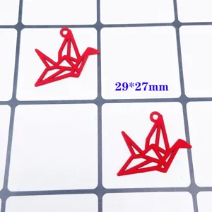 Roter Origami Kranich Legierung Anhänger DIY Schmuck Zubehör Ohrringe 29x27mm Stück