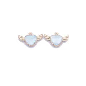 Pearlized heart wings alloy charm details for DIY jewelry making, cute earrings, and necklace pendant.