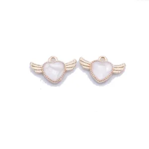 Pearl heart wings charm alloy pendant DIY jewelry making accessories detail closeup view