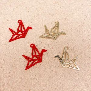 Origami Kranich Legierung Anhänger DIY Schmuck Zubehör, rote und KC gold Metall Charms Ohren.