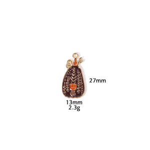 Thanksgiving pumpkin enamel alloy pendant charm detail view, DIY jewelry making component