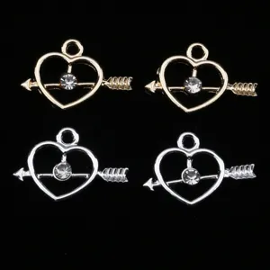 Minimalist Alloy Heart Arrow Pendant Rhinestone DIY Jewelry Accessories Gold And Silver Tone Keychain Gift