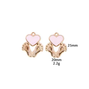 Ciondolo piedi di bambino cuore in lega di zinco DIY gioiello accessorio charm 25mm 2.2g vista