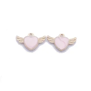 Pearl pink heart angel wings alloy charm pendant for DIY jewelry making and earrings main view