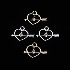 Gold silver alloy rhinestone heart arrow charms DIY jewelry pendant keychain accessories