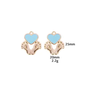 Ciondolo piedi di bambino smaltato oro accessorio gioielli fai da te dettaglio 25mm